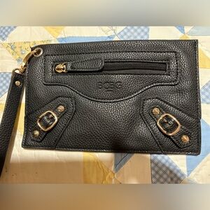 BCBG Black and Gold Clutch with Edgy Hardware